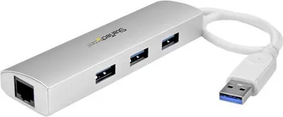 USB Hub StarTech.com ST3300G3UA, 3 porte + GbE, alumini, i argjendtë - 1