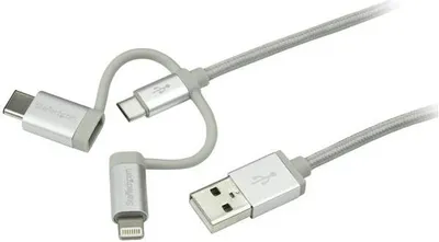 Kabllo StarTech USB-A - USB-C + microUSB + Lightning(LTCUB1MGR), 1 m, e argjendtë - 1