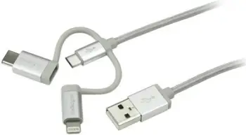 Kabllo StarTech USB-A - USB-C + microUSB + Lightning(LTCUB1MGR), 1 m, e argjendtë