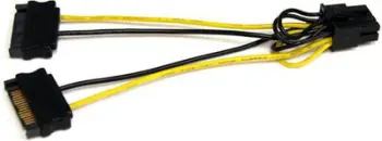 Kabllo StarTech SATA 15-pin - PCIe 8-pin, 0,15 m, e verdhë