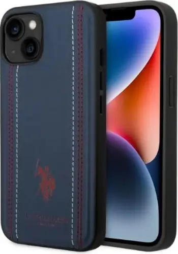 Mbulesë telefoni US Polo për iPhone 14 Plus 6.7", lëkurë sintetike, hardcase TPU, blu navy