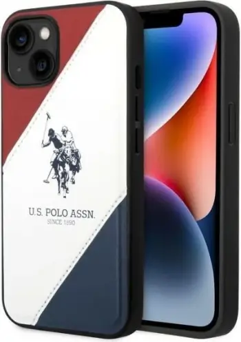 Mbrojtëse telefoni US Polo Assn Tricolor Embossed për iPhone 14 Plus 6.7", TPU dhe lëkurë sintetike, e bardhë