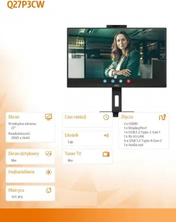 Monitor AOC Q27P3CW - LED, 27", QHD, i zi