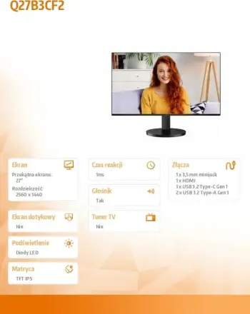 Monitor AOC Q27B3CF2, 27", 2560 x 1440 (WQHD), 100 Hz, i zi