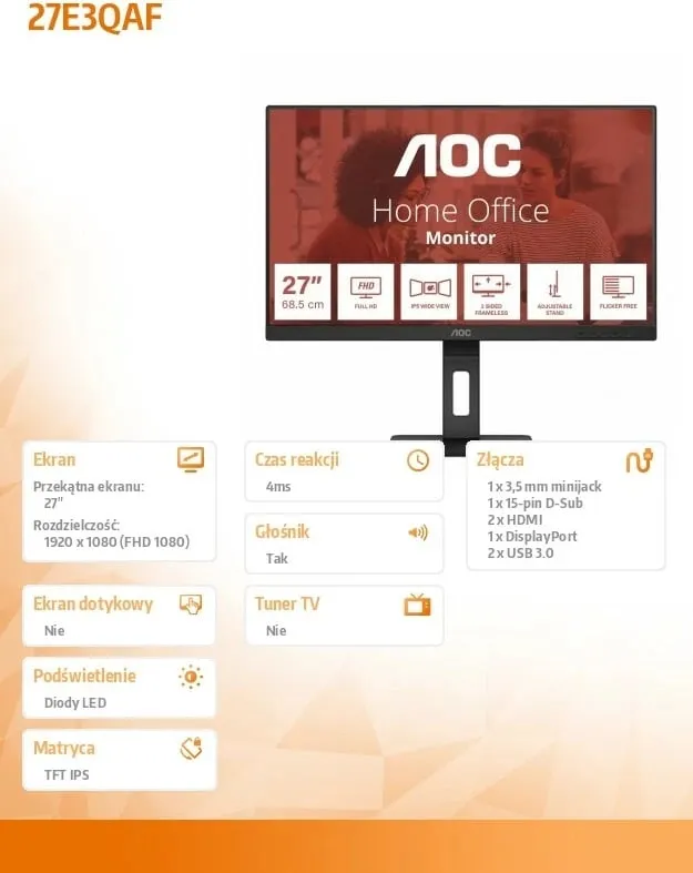 Monitor AOC 27E3QAF- LED, 27", FHD, i zi - 1