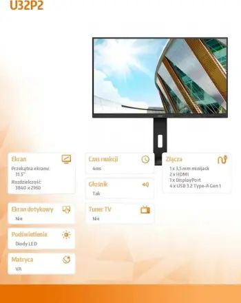 Monitor AOC U32P2, 31.5", UHD 4K, i zi