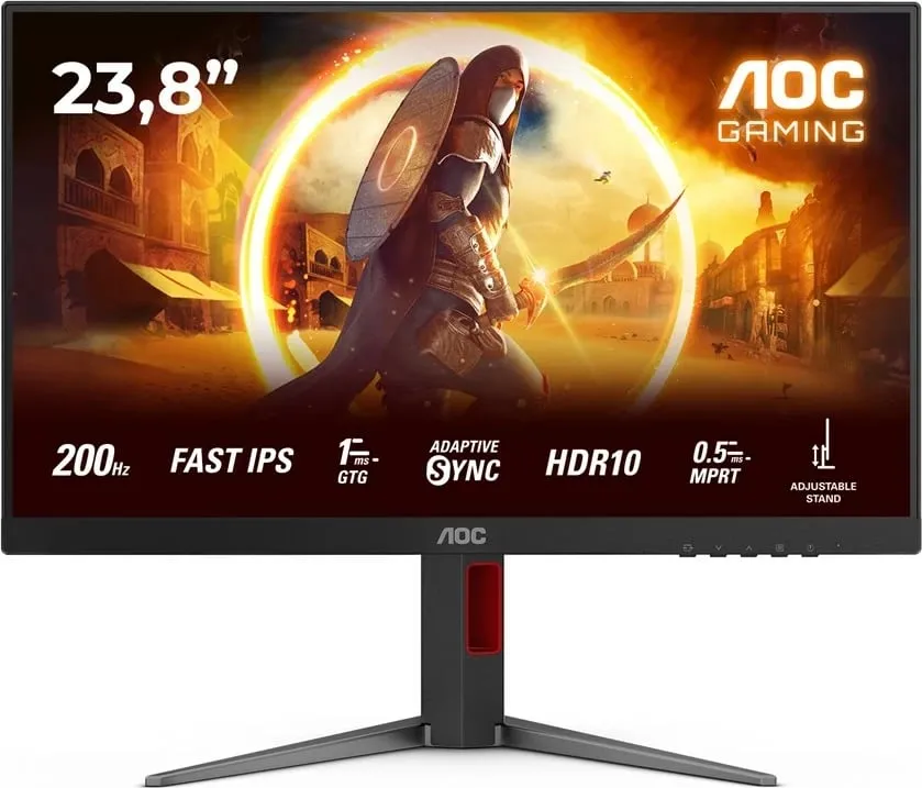 Monitor gaming AOC 24G4HA, 23.8", Full HD, LED, i zi me të kuqe - 1