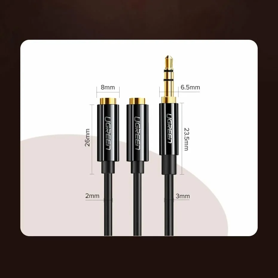 Kabllo Ugreen Jack 3.5mm - Jack 3.5mm x2, e zezë - 11