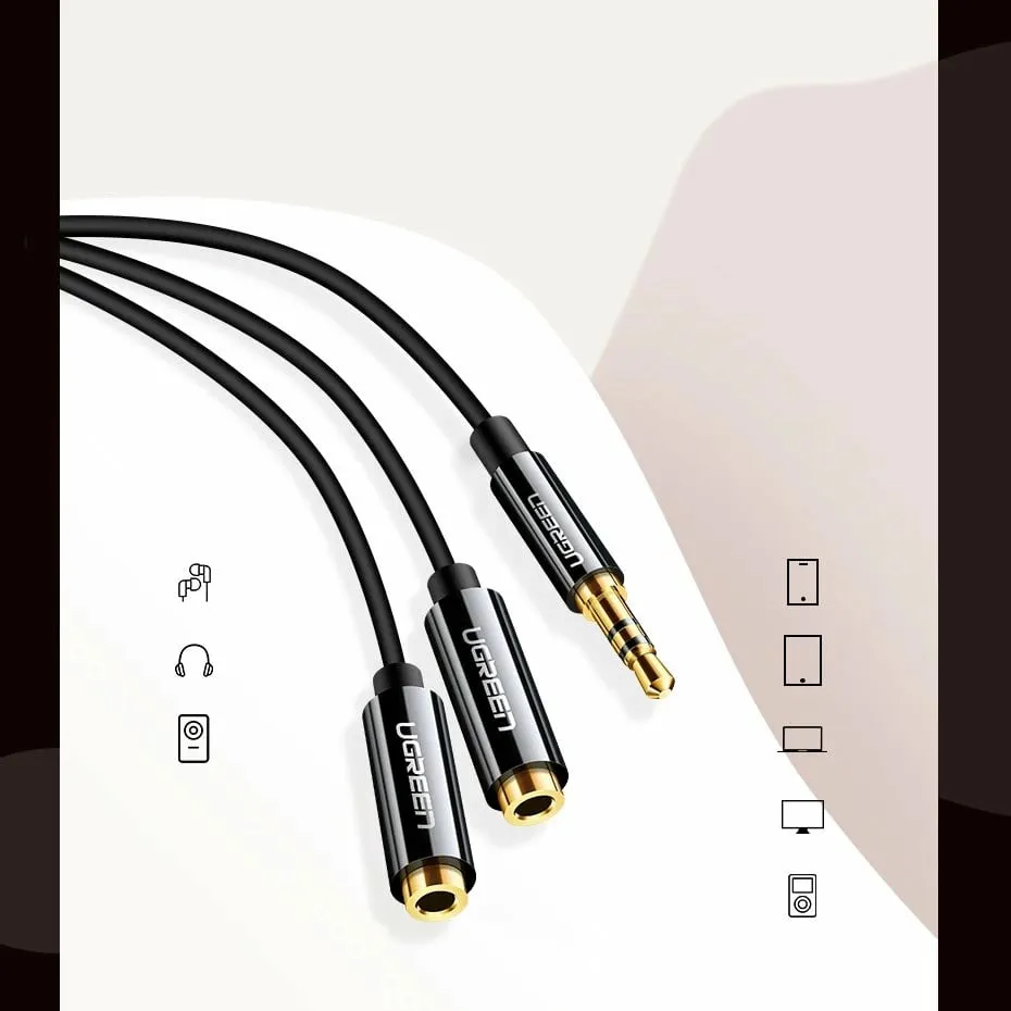 Kabllo Ugreen Jack 3.5mm - Jack 3.5mm x2, e zezë - 3