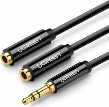 Kabllo Ugreen Jack 3.5mm - Jack 3.5mm x2, e zezë