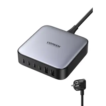 Karikues i shpejtë GaN II UGREEN 40914, 200W, 4x USB-C + 2x USB-A, PD/QC/PPS, e zezë/gri, set me kabllo rryme 2m + USB-C në USB-C 1m