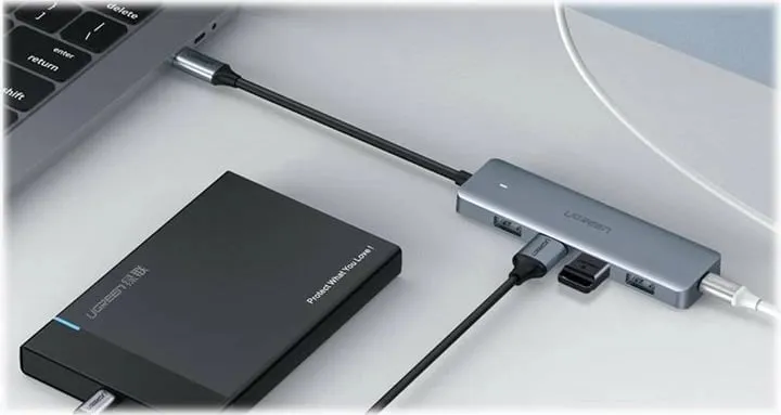 Kasë USB-C Ugreen CM219, 4 porta USB 3.0, Argjendtë - 1