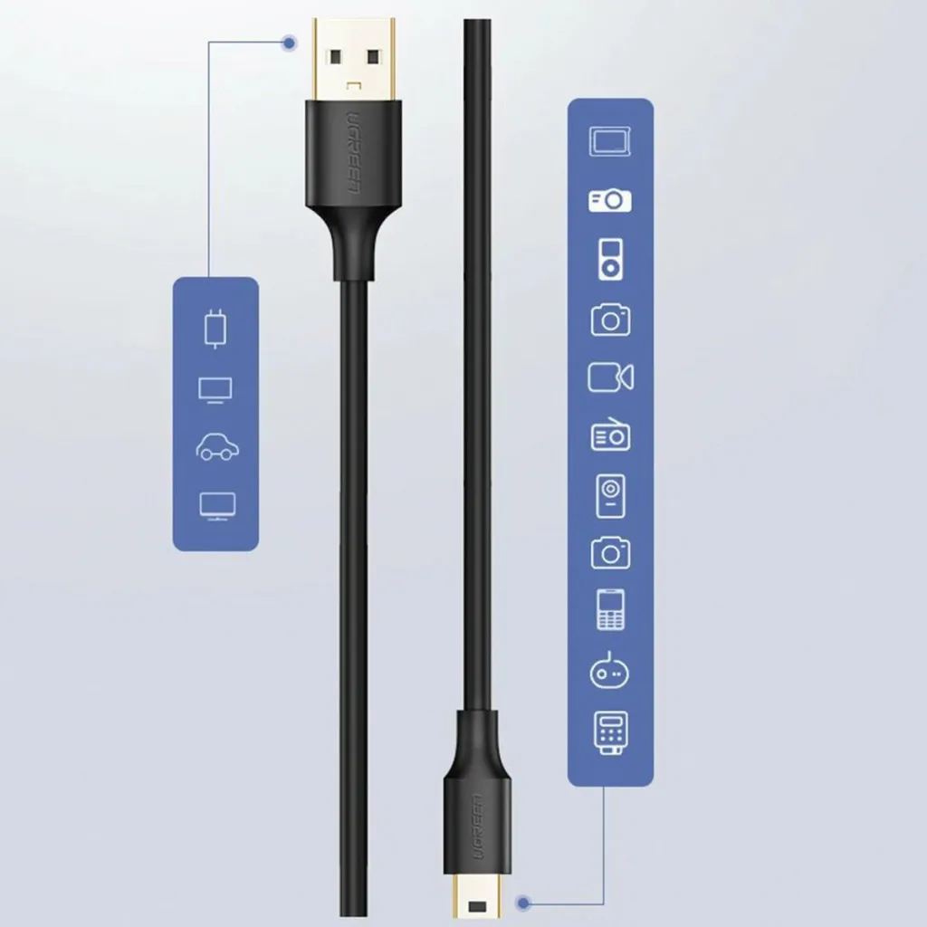 Kabllo USB UGREEN US132, mini-USB, 3m, e zezë - 15