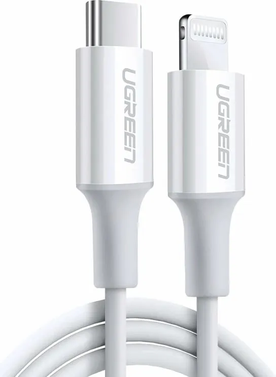 Kabllo Ugreen US171 USB-C në Lightning, 0.5m, 20W, 3A, e bardhë - 2