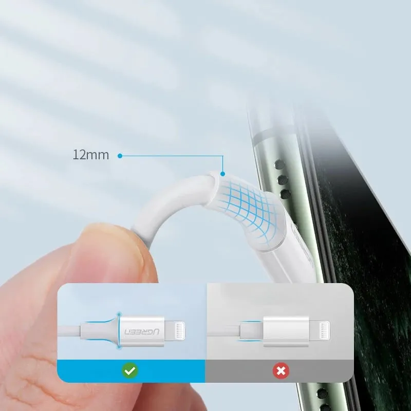 Kabllo Ugreen US171 USB-C në Lightning, 0.5m, 20W, 3A, e bardhë - 7