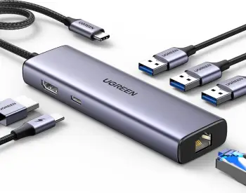 HUB USB UGREEN CM512, 3x USB A 3.0, HDMI 4K, RJ 45, USB C PD 100W, gri