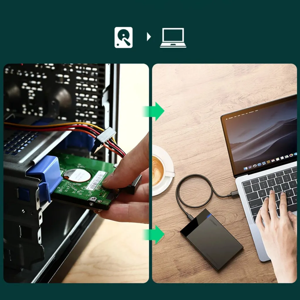 Kasë Ugreen US221 për disk SATA 2.5'' deri 6TB, USB-C 3.0, e zezë - 3