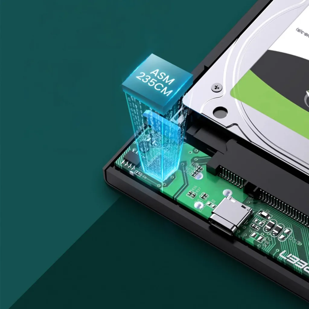 Kasë Ugreen US221 për disk SATA 2.5'' deri 6TB, USB-C 3.0, e zezë - 8