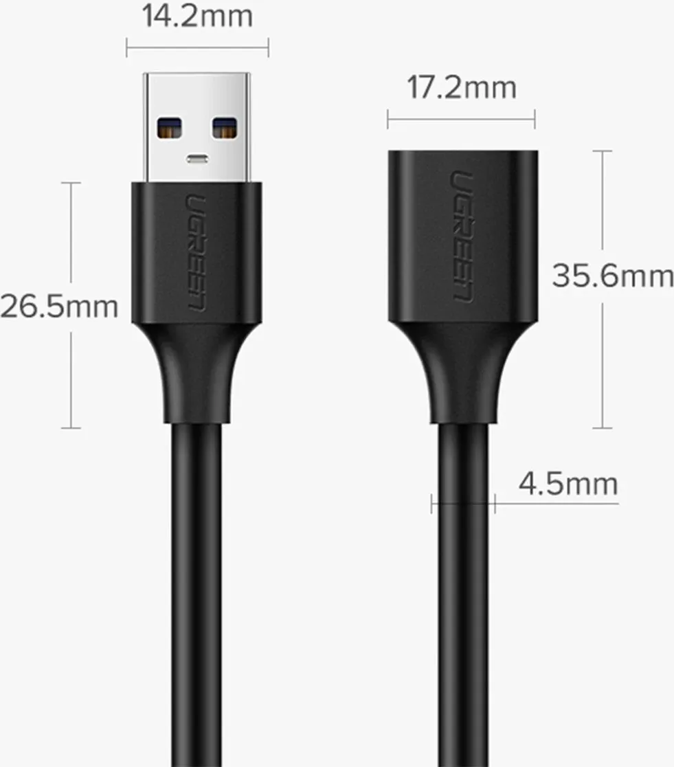 Kabllo zgjatuese USB Ugreen US103, 3m, USB 2.0, E zezë - 10