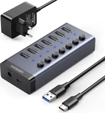 USB HUB Ugreen 7 porta USB A 3.0, me furnizim rryme, i zi