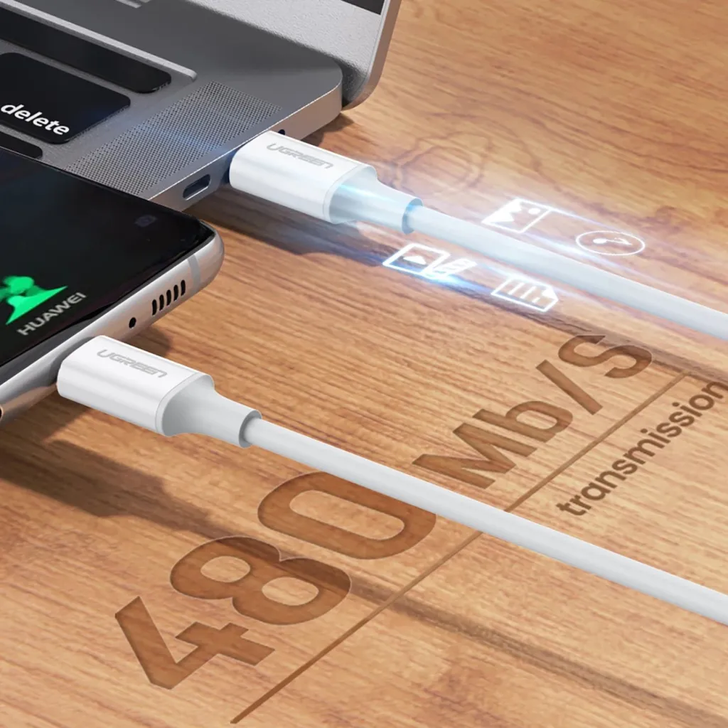 Kabllo USB-C në USB-C Ugreen US264 60517, 0.5m, e bardhë - 5