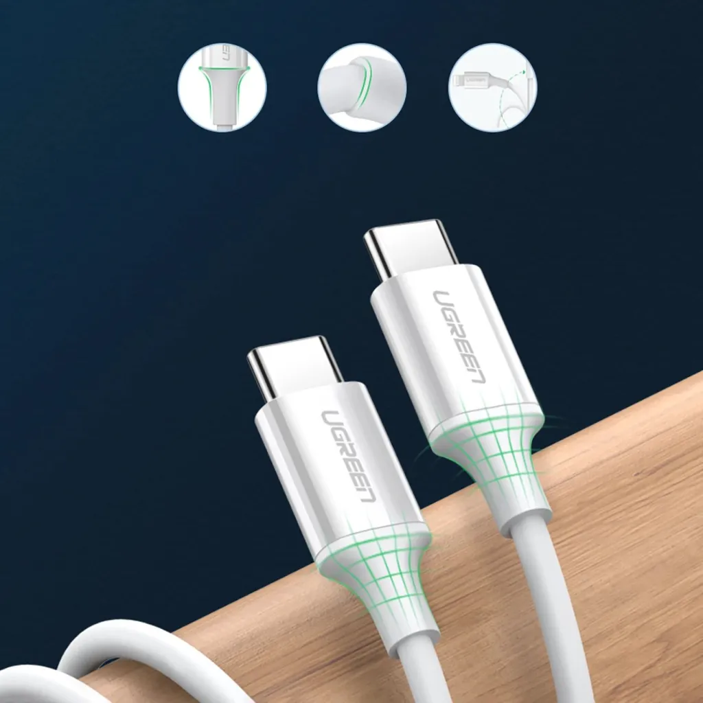 Kabllo USB-C në USB-C Ugreen US264 60517, 0.5m, e bardhë - 8