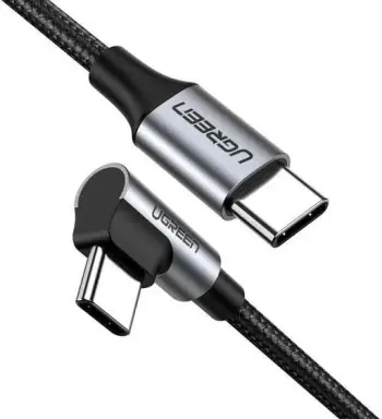 Kabllo USB-C Ugreen 1m, kënd i lakuar, najlon, 60W, e zezë/argjendtë