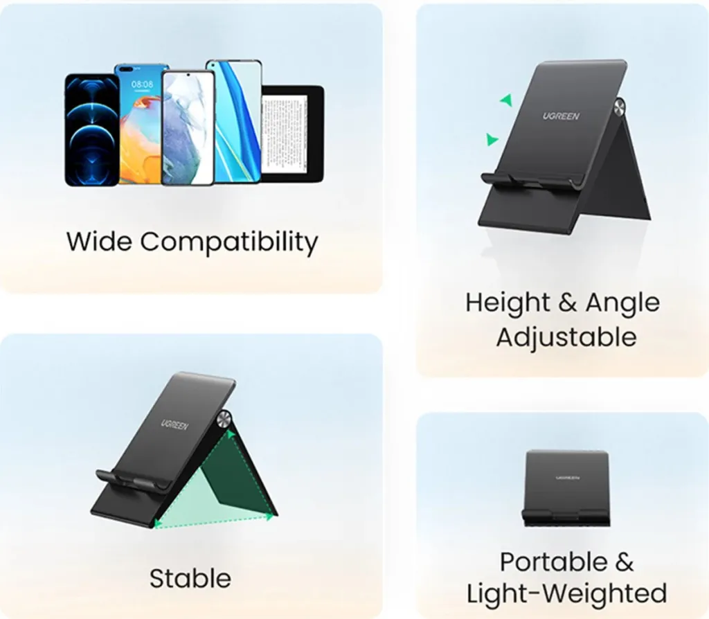 Mbajtës telefoni/tableti Ugreen LP247, i rregullueshëm, ABS, i zi - 3