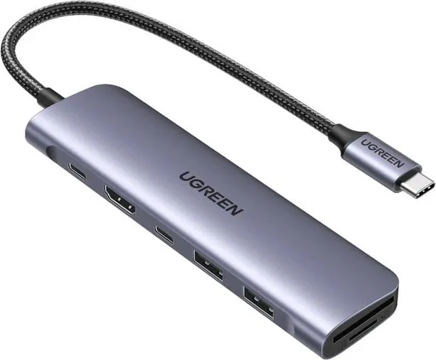 Adapter multifunksional USB-C Ugreen, portë HDMI/USB/SD, gri - 1