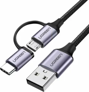Kabllo 2-në-1 Ugreen 30875, USB-A në micro USB/USB Type-C, 1m, 2.4A, e zezë