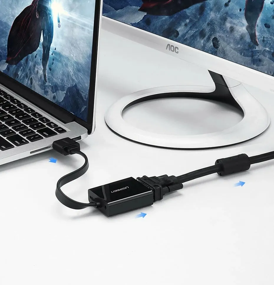 Adapter HDMI në VGA Ugreen 40248, me micro USB dhe audio 3.5mm, Zi - 4