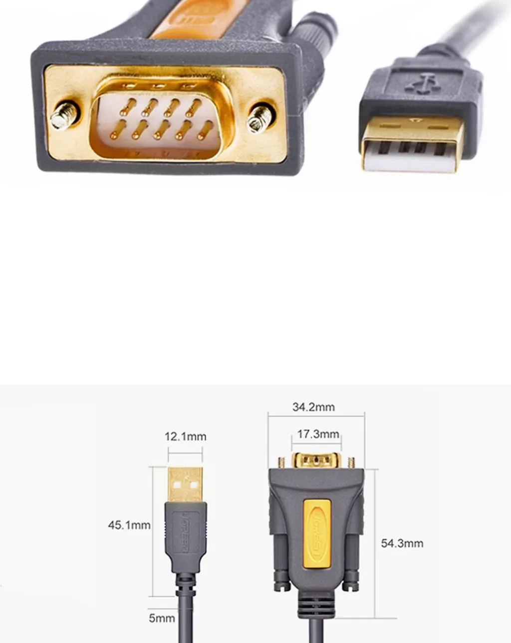 Kabllo adapter Ugreen CR104, USB-A në DB9 RS-232, 1.5m, Gri - 4