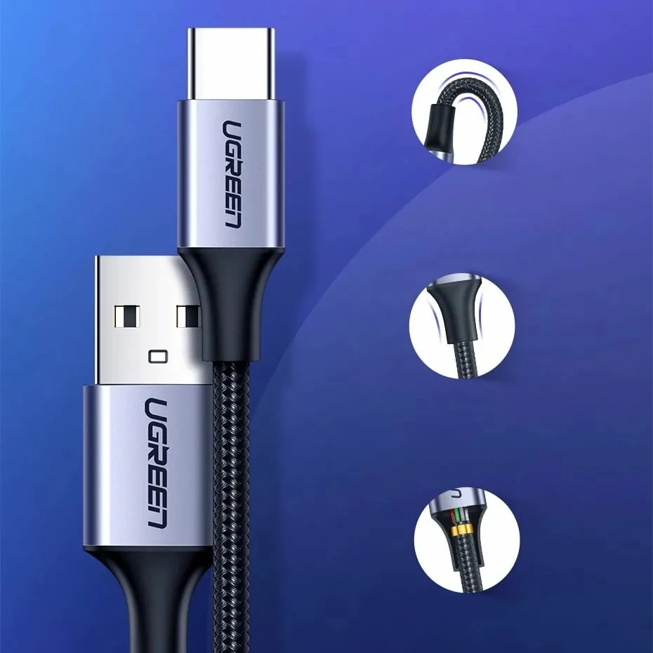 Kabllo Ugreen US288 60125 USB-A në USB-C, 0.5m, QC 3.0, Gri - 5