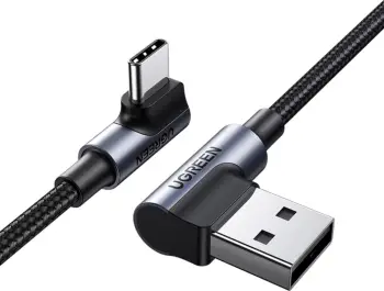 Kabllo Ugreen USB C në USB 2.0, 3m, 3A, kënd 90°, e zezë