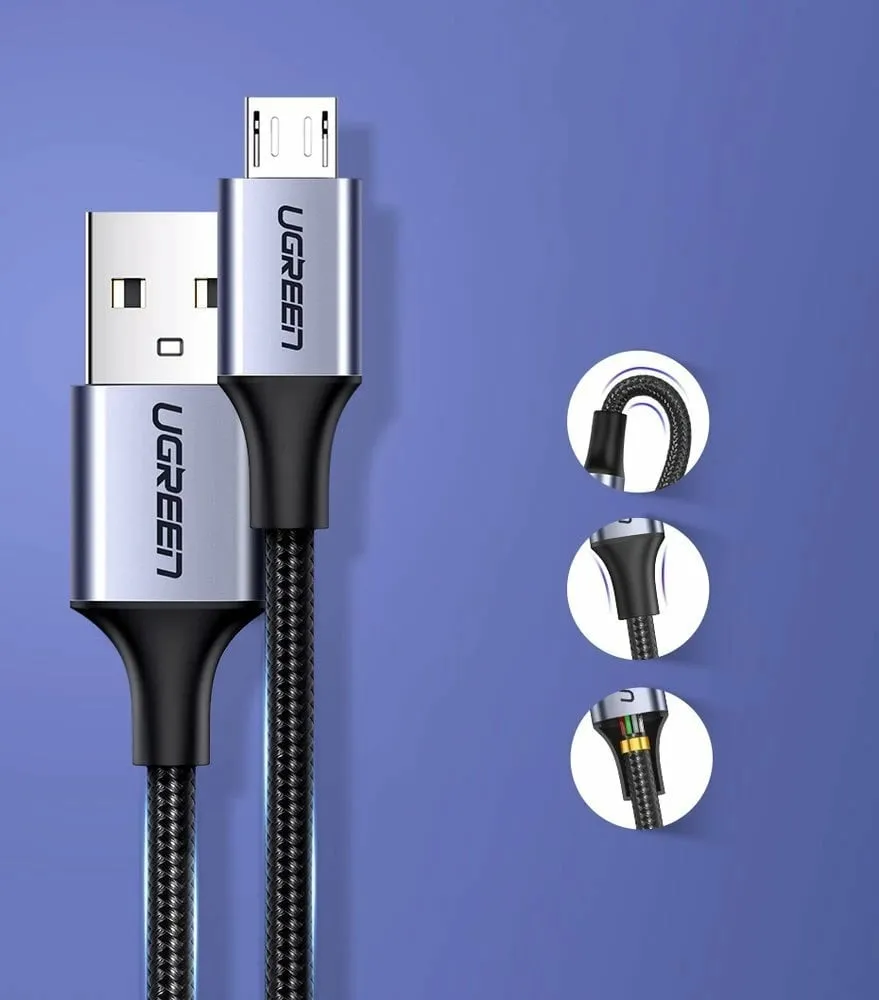 Kabllo Ugreen US290 60146, USB-A në micro USB, 1m, Gri - 7