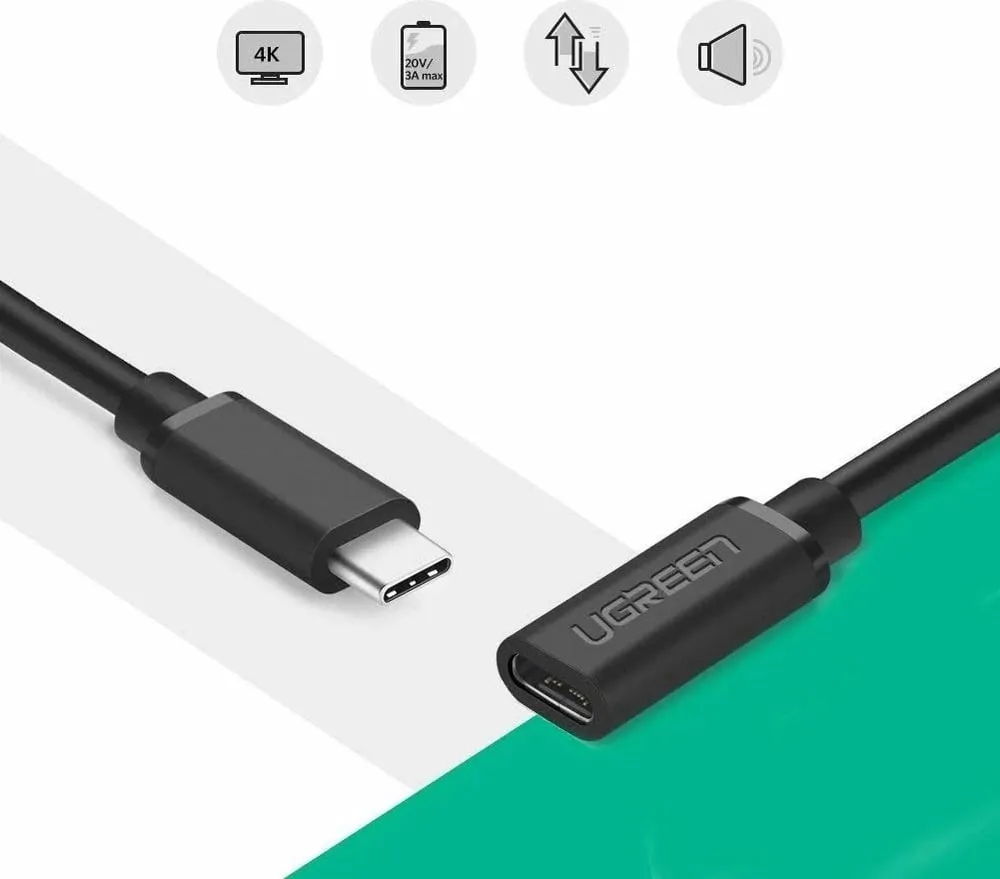 Kabllo zgjatues USB-C Ugreen 40574, 0.5m, E zezë - 3