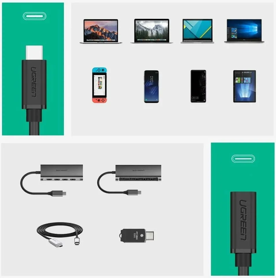 Kabllo zgjatues USB-C Ugreen 40574, 0.5m, E zezë - 5