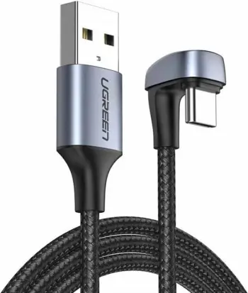 Kabllo USB Ugreen 70313, 1m, 3A, 18W, kënd i drejtë, Najlon, Gri