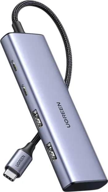 HUB USB-C Ugreen CM473, 2x USB-A, 2x USB-C, 20 cm, Gri