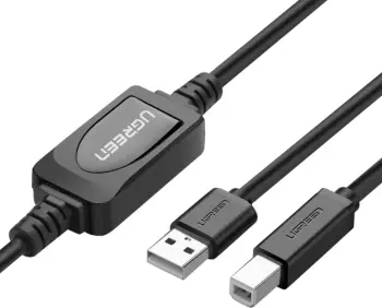 Kabllo printeri Ugreen US122, USB-B në USB-A, 10m, e zezë