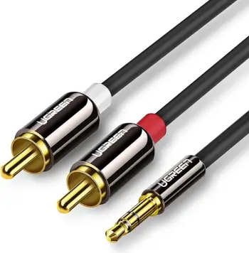 Kabllo audio Ugreen AV116, Jack 3.5mm në 2x RCA, 2m, i zi