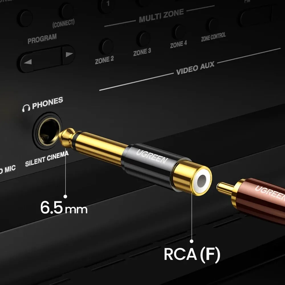 Adapter audio Ugreen AV169 80731, jack 6.35mm mashkull në RCA femër, ari - 2