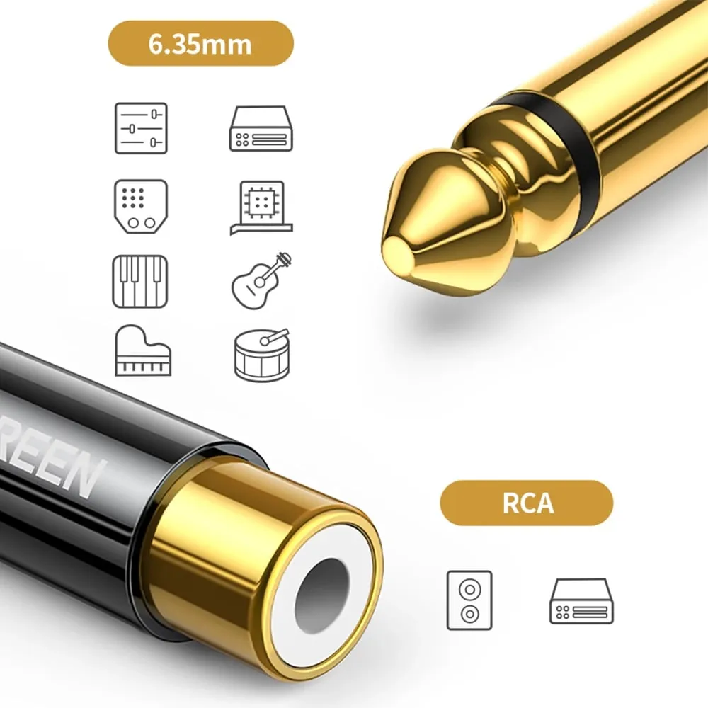 Adapter audio Ugreen AV169 80731, jack 6.35mm mashkull në RCA femër, ari - 6