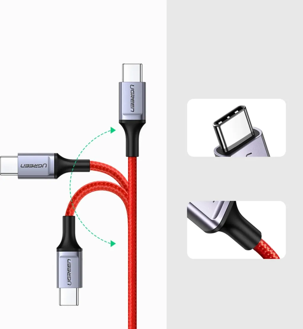 Kabllo USB-C në USB-C Ugreen US294, 1m, 3A, 480Mb/s, Kuqe - 4