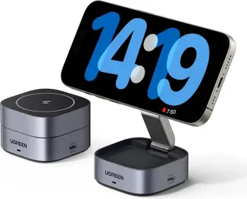 Karikues wireless me qëndrim ESR HaloLock 2 në 1, MagSafe, për iPhone, i zi