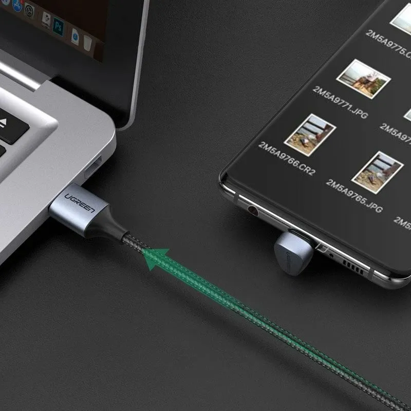 Kabllo Ugreen USB në USB Type-C, 2m, 3A, 18W, kënd 180°, Gri - 5