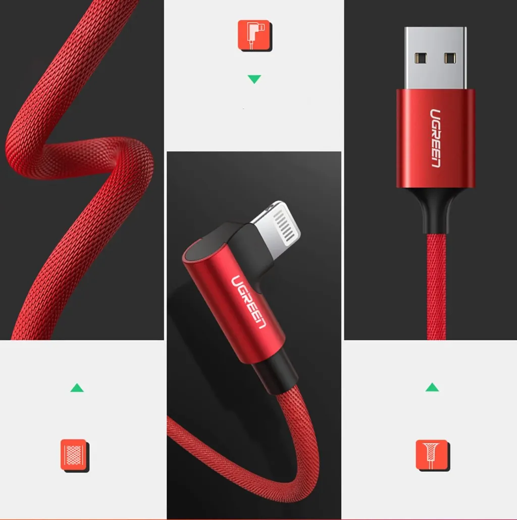Kabllo Ugreen US299 60555, Lightning/USB-A, 1m, 2.4A, e kuqe - 9