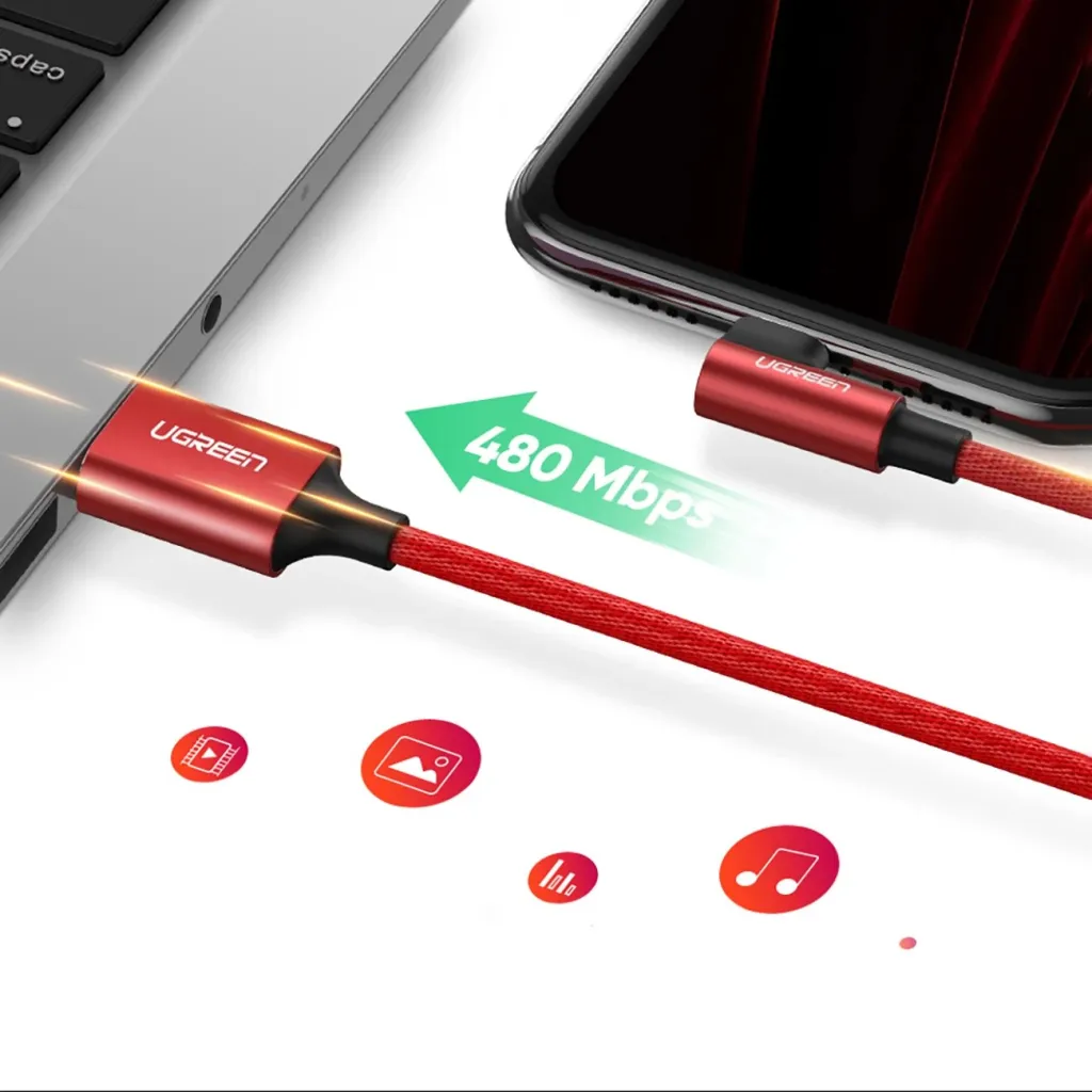 Kabllo Ugreen US299 60555, Lightning/USB-A, 1m, 2.4A, e kuqe - 10