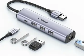 Adapter HUB multifunksional Ugreen CM475, 3x USB 3.0, Ethernet RJ-45, USB Type C PD, Gri