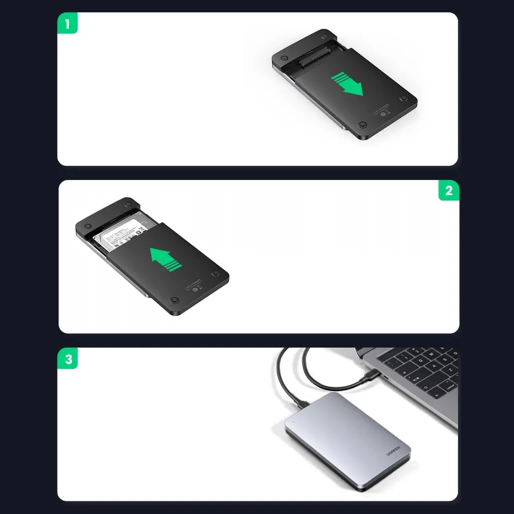 Kasë Ugreen CM300 70498 për hard disk 2.5'' SATA 3.0, USB-C/USB-A, 0.5m, Gri - 7